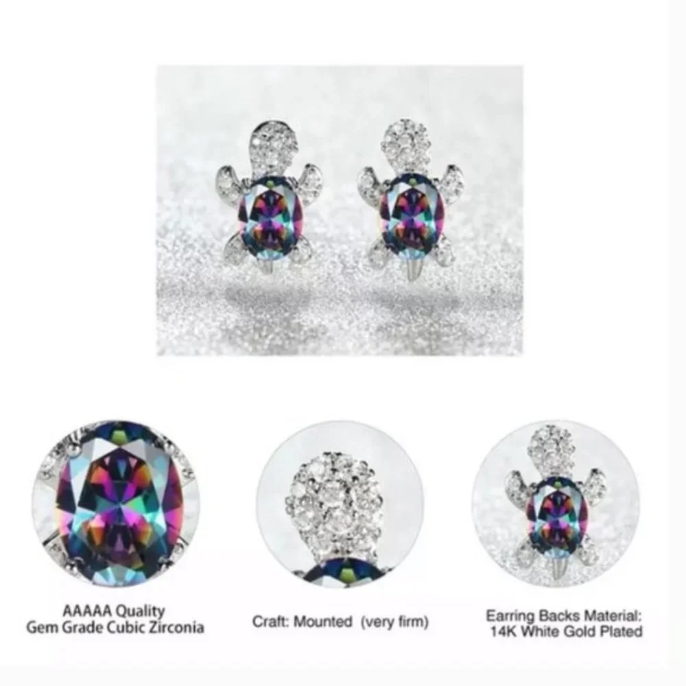 “Just Keep Swimming” Blue Turtle Diamond Earrings