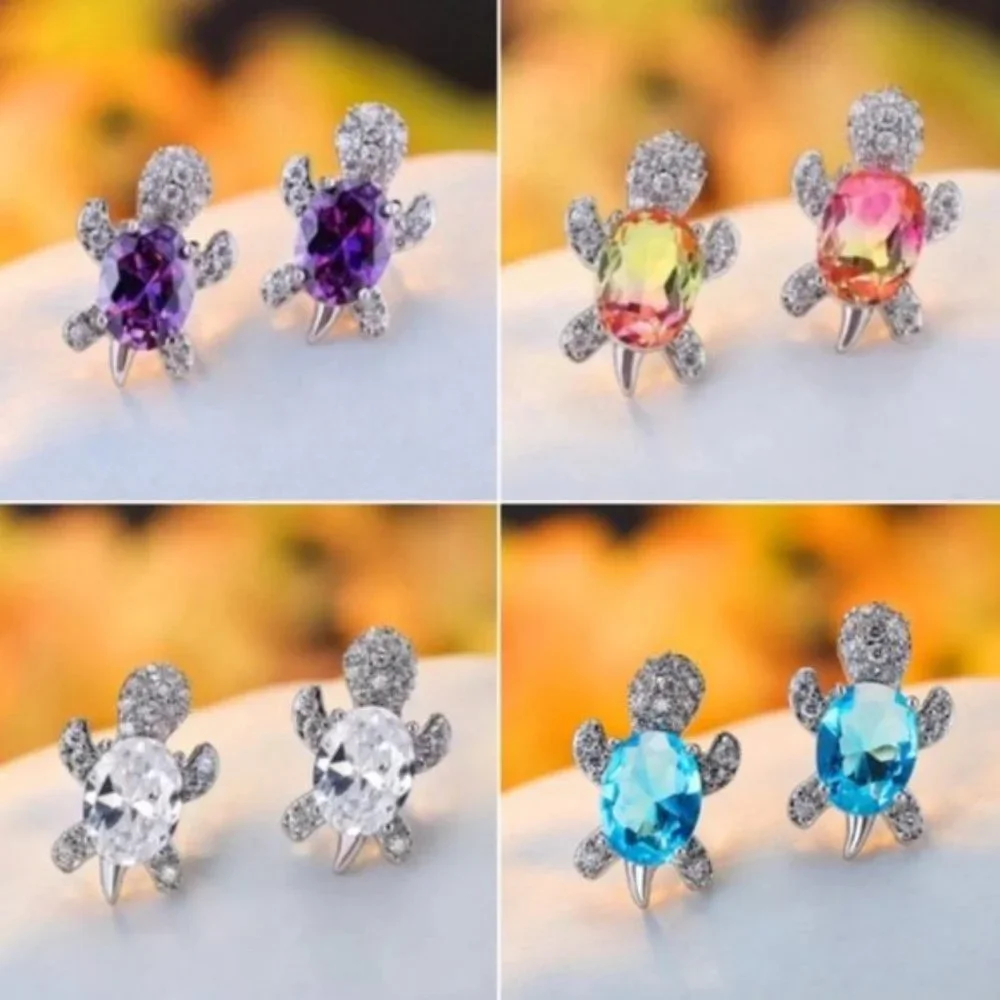 “Just Keep Swimming” Blue Turtle Diamond Earrings