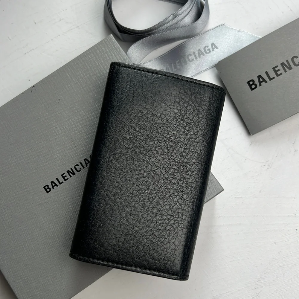 BALENCIAGA Papier Mini Leather Key Ring Case Auth.Black w.box, ribbon unisex