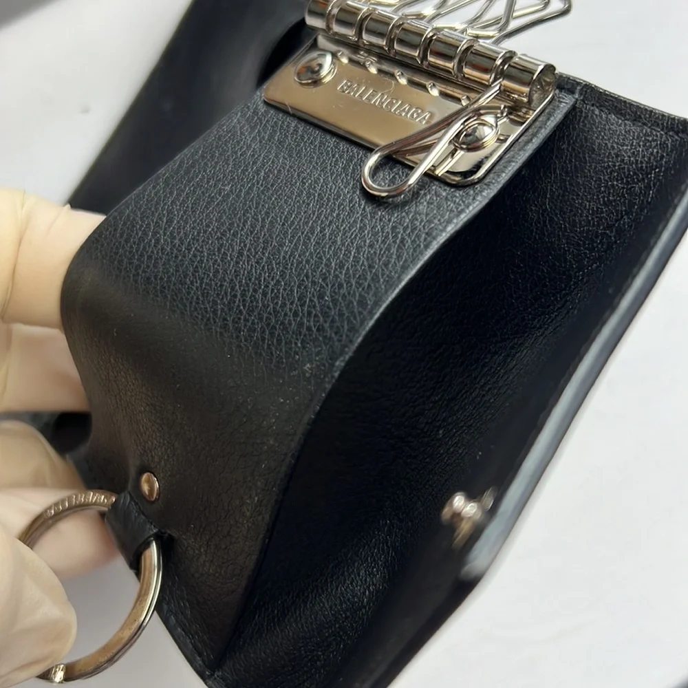 BALENCIAGA Papier Mini Leather Key Ring Case Auth.Black w.box, ribbon unisex