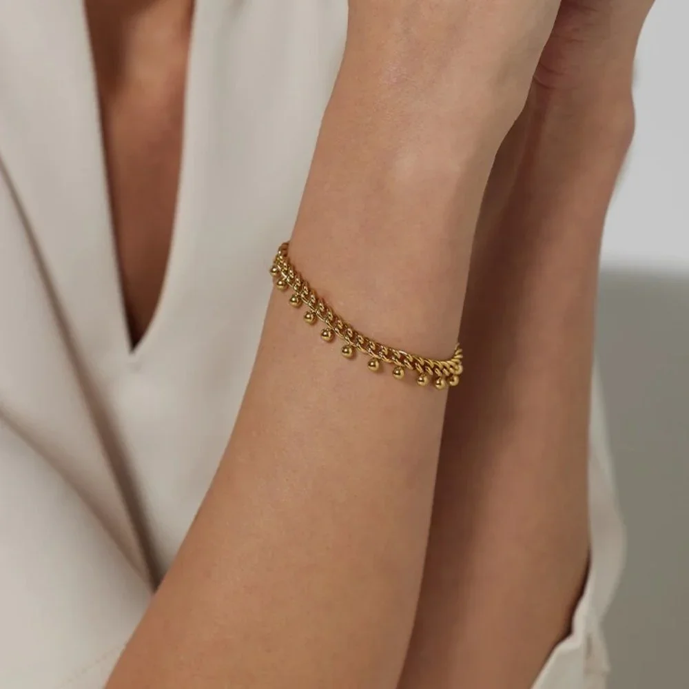 NEW 18K Gold Plated Bead Link Chain Bracelet