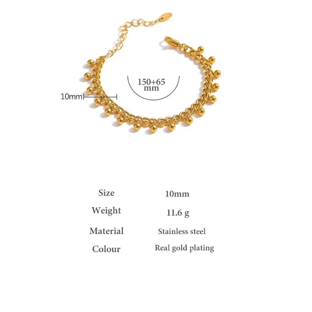 NEW 18K Gold Plated Bead Link Chain Bracelet