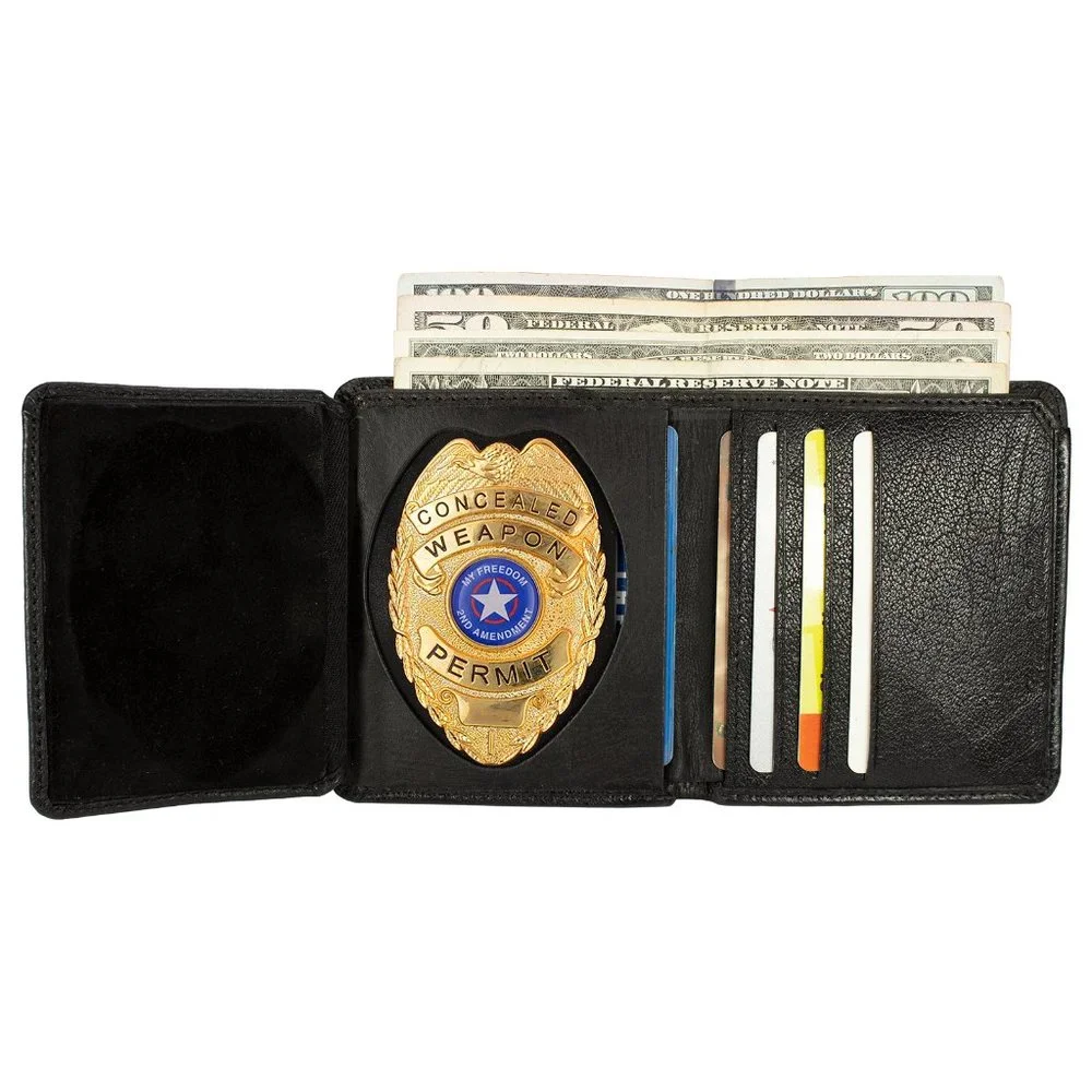 Leather Bifold Badge Wallet for Police & Law Enforcement, ID Badge Holder