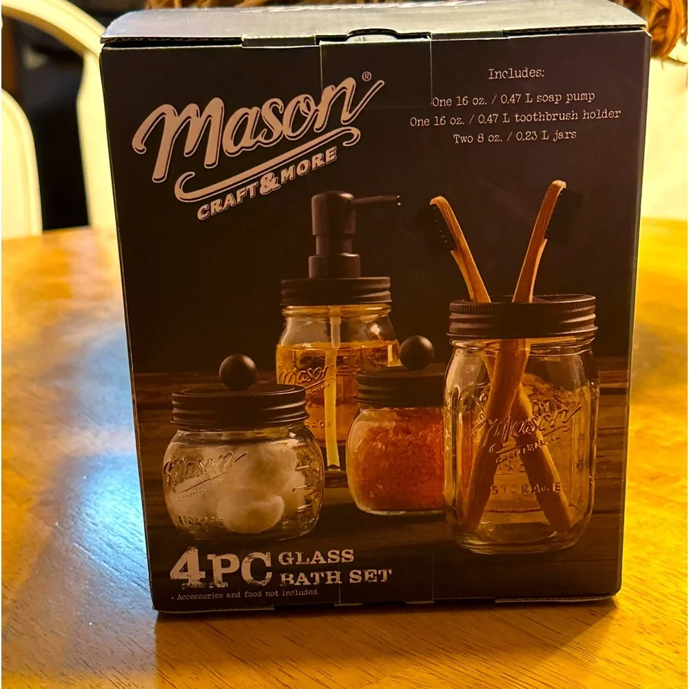 Mason jar bathroom set 4 piece glass jars