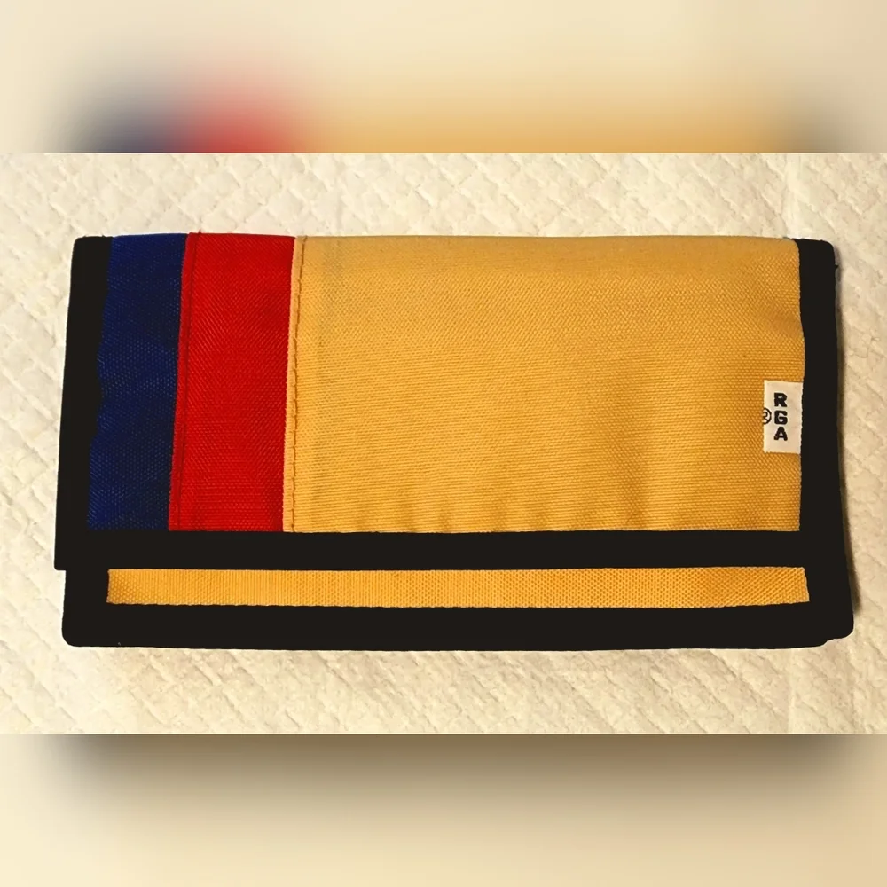 NWT 1980s waterproof Roger Gimbel Foldable Wallet w Coin Pouch Beige red Nylon