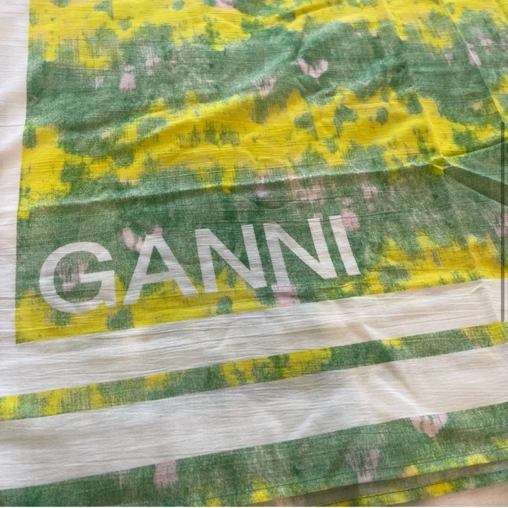 NWT Ganni Tie-dye Voile Scarf organic cotton green and yellow