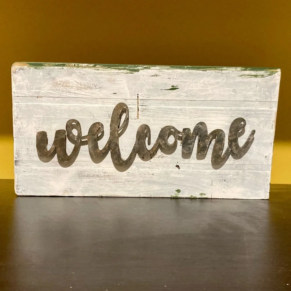 NWT! handmade shabby chic wood WELCOME sign