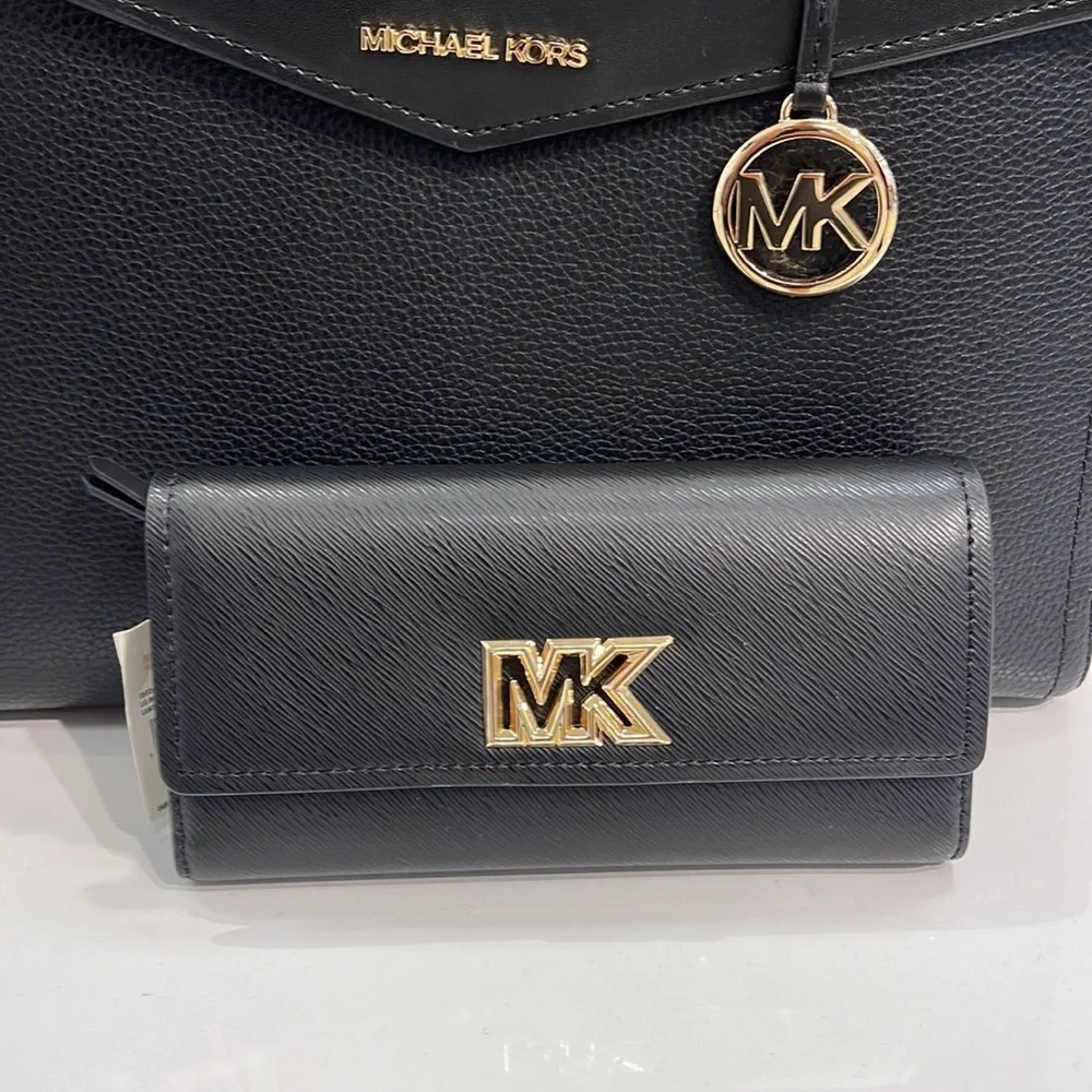 Michael Kors Mimi Large Saffiano Leather Bi-Fold Continental Wallet Black NWT