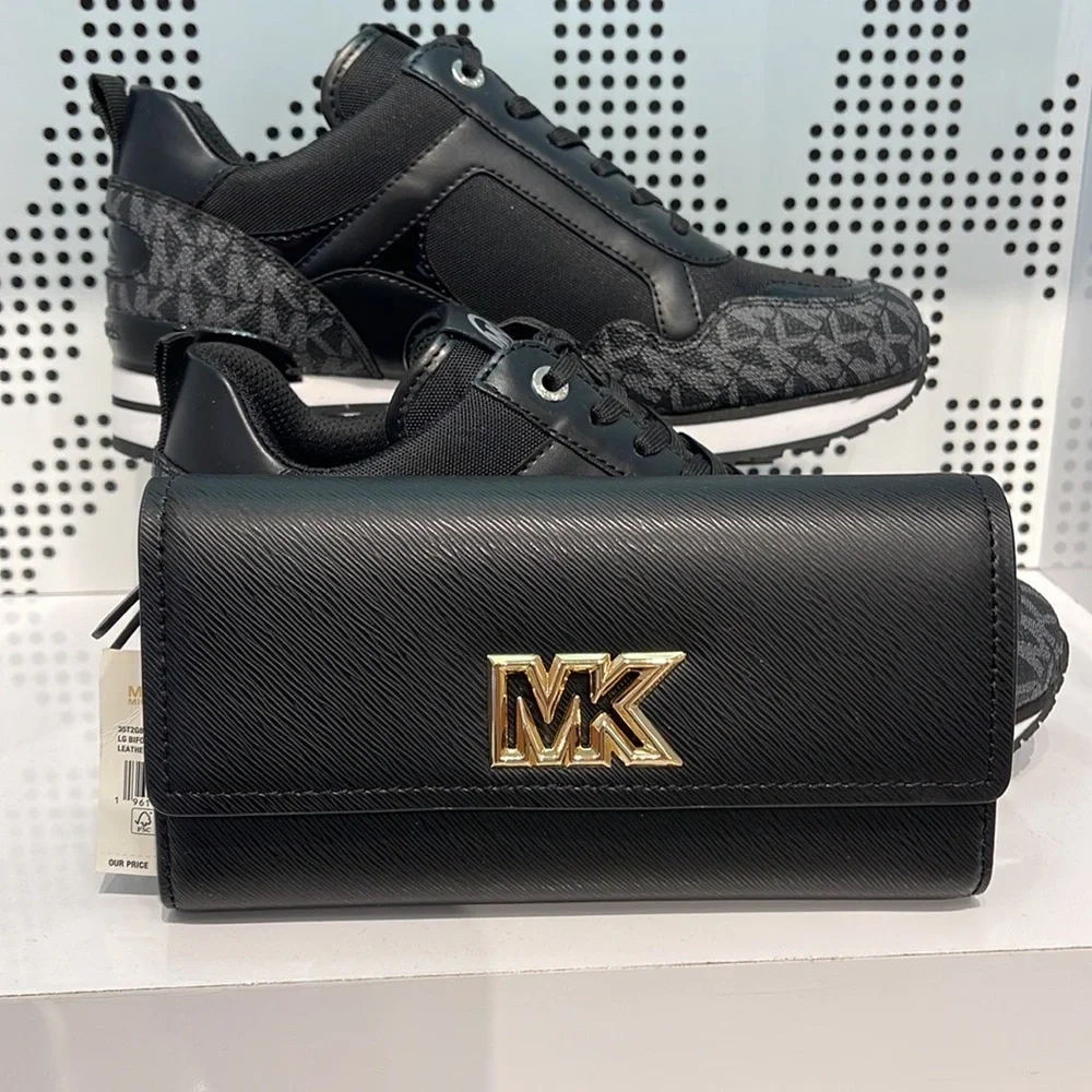 Michael Kors Mimi Large Saffiano Leather Bi-Fold Continental Wallet Black NWT