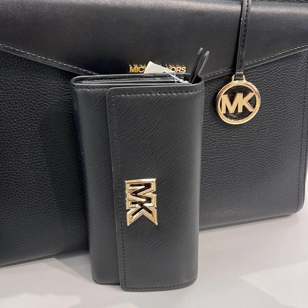 Michael Kors Mimi Large Saffiano Leather Bi-Fold Continental Wallet Black NWT