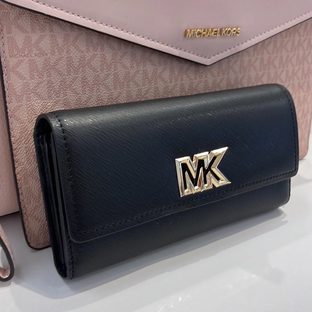 Michael Kors Mimi Large Saffiano Leather Bi-Fold Continental Wallet Black NWT