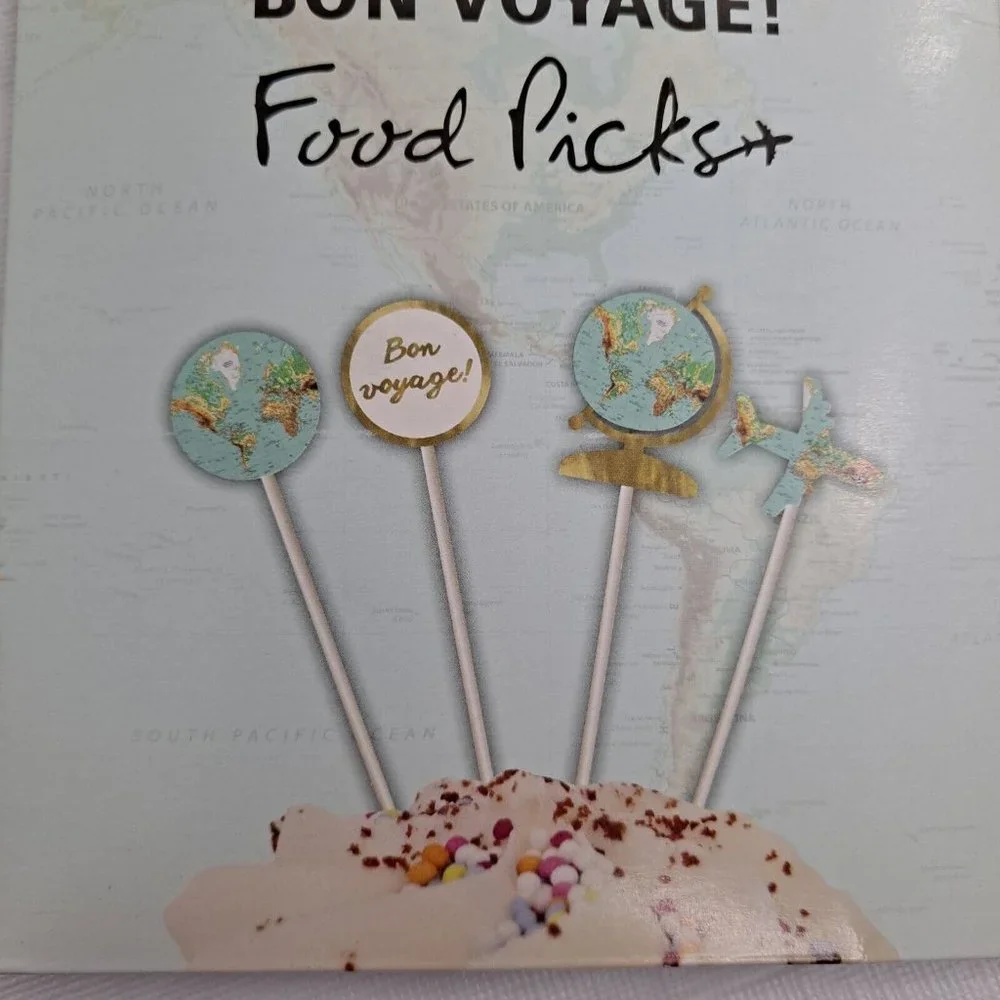 Bon Voyage Food Pics Travel Party Vacation Retirement Celebration cupcake picks