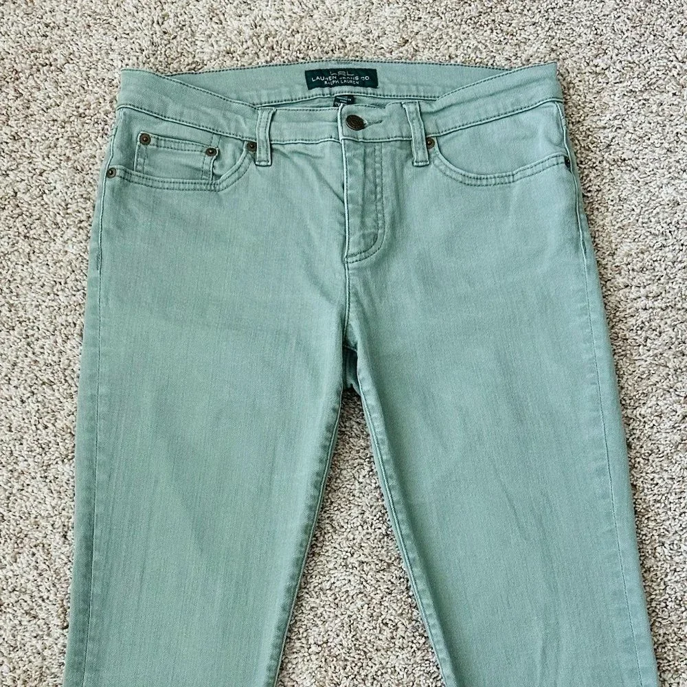 🍀 LAUREN RALPH LAUREN Women Light Green Modern Straight Cropped Pants Sz 6 x25