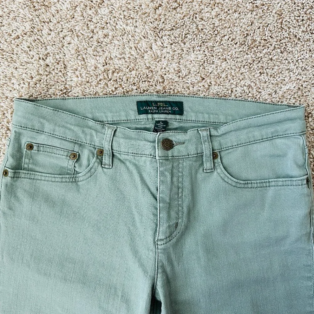 🍀 LAUREN RALPH LAUREN Women Light Green Modern Straight Cropped Pants Sz 6 x25
