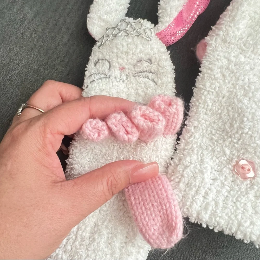 Toddler Girl’s Bunny White Fingerless Warm Mittens Gloves Size Small 4/5