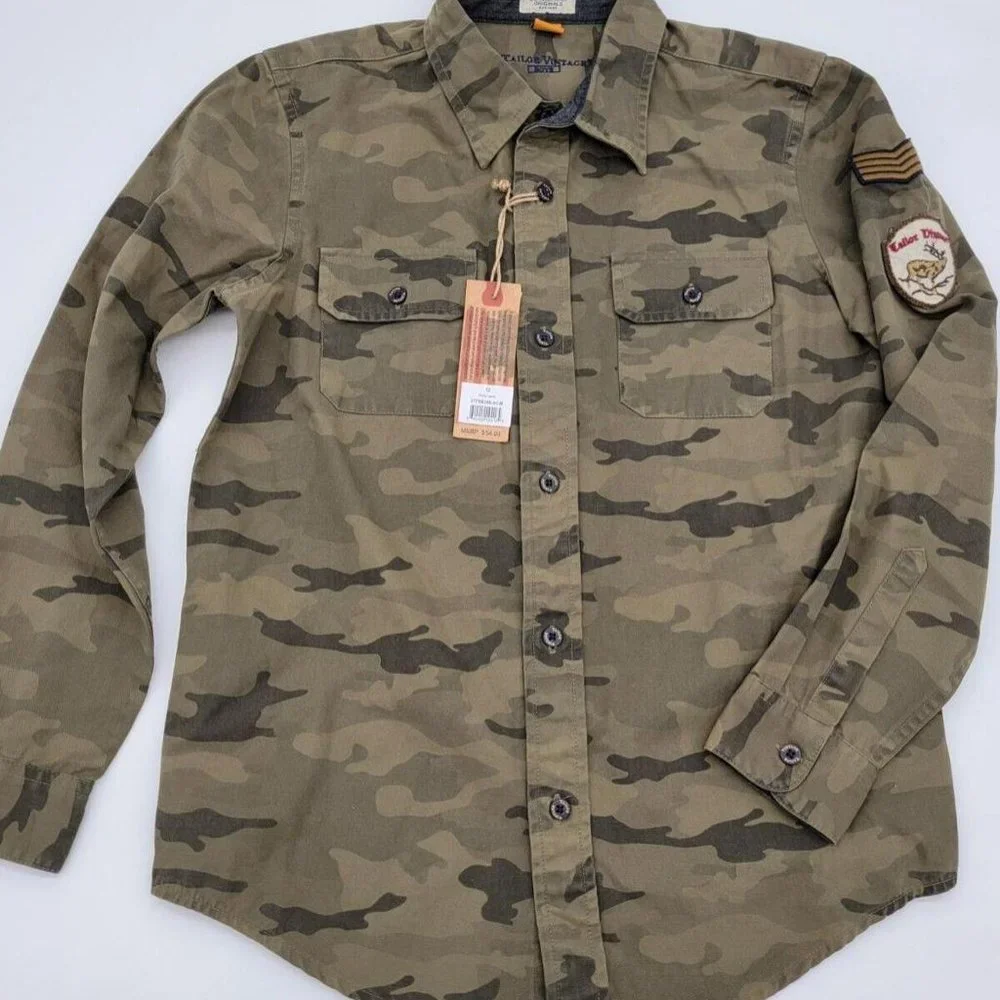 NEW Tailor Vintage Boys Size 12 Green Long Sleeve Button-Down Shirt