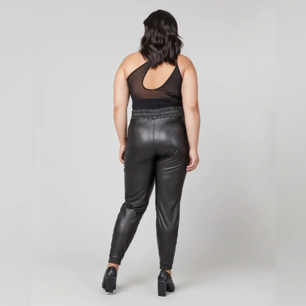 SPANX Leather-Like Joggers in Noir Black