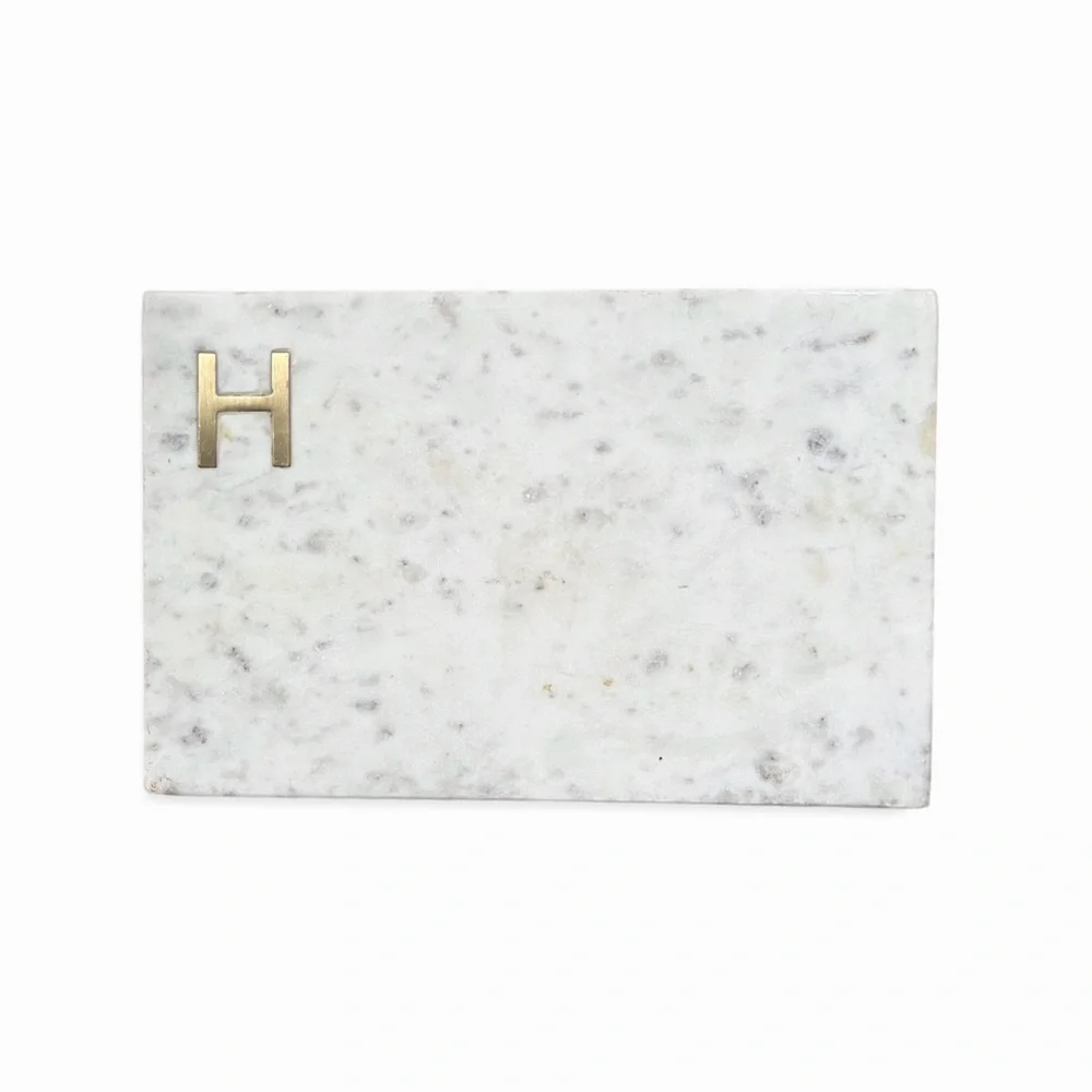 NWT Williams Sonoma Marble & Brass Monogram “H”Board