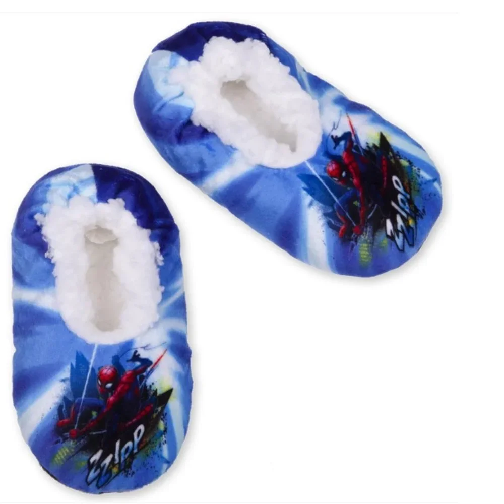 Boys Marvel SPIDER-MAN Fuzzy Babba Slipper Socks Size 13-4 Sherpa Lining NWT