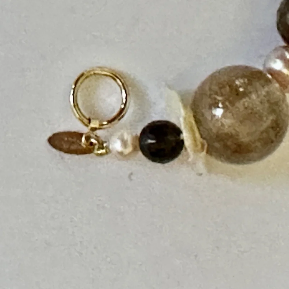 Zoe B 14K gold set cultured pearls topaz rutilated quartz necklace + earrings