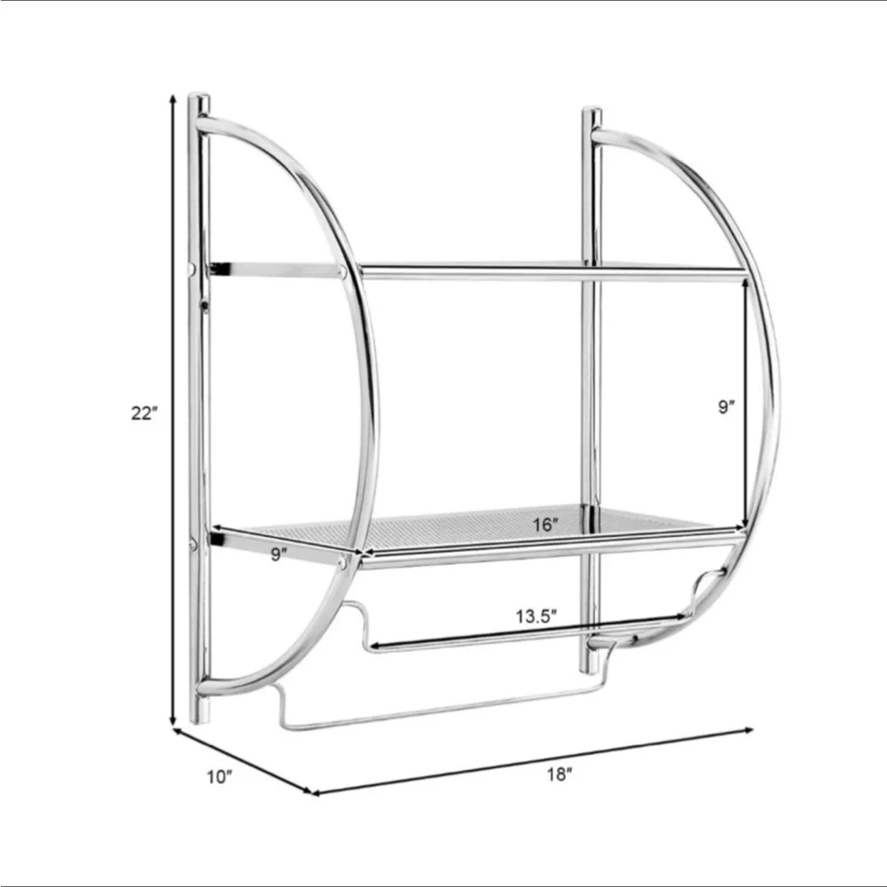 Wall Mount 2 Tier Bathroom Shelf Rustproof Chrome