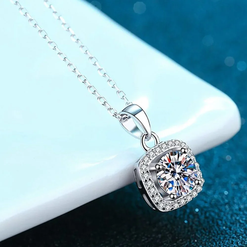Certified 5ct. t.w. Moissanite Diamond Square Halo Necklace NEW