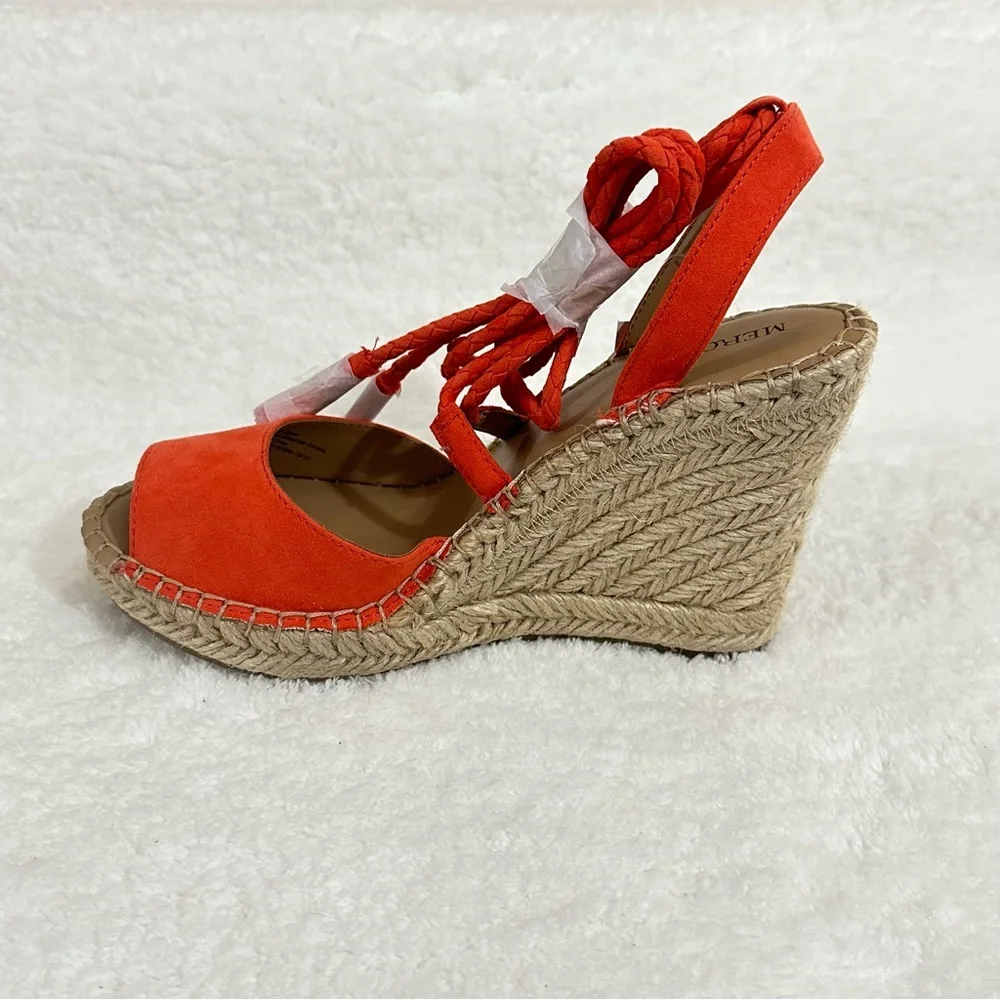 Merona Wedge Sandals Heel Ankle Tie Up Strings Peep Toe Platform Shoes Fabric