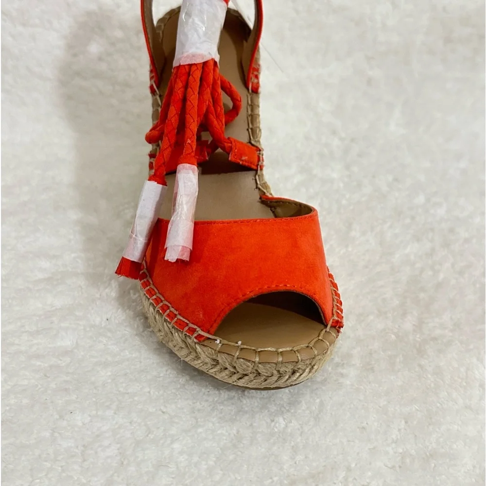 Merona Wedge Sandals Heel Ankle Tie Up Strings Peep Toe Platform Shoes Fabric