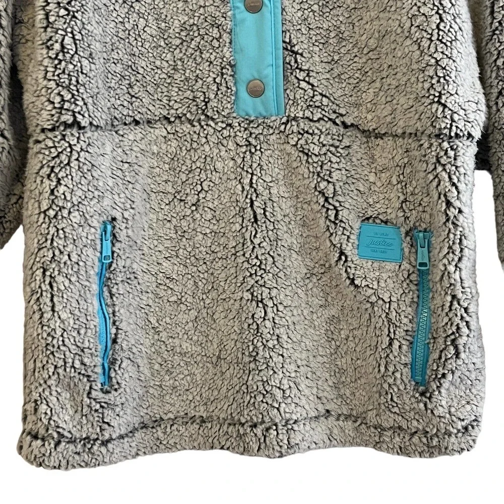 Justice Jacket Girls 12 Gray Sherpa Pullover Snap Front Zipped Pockets