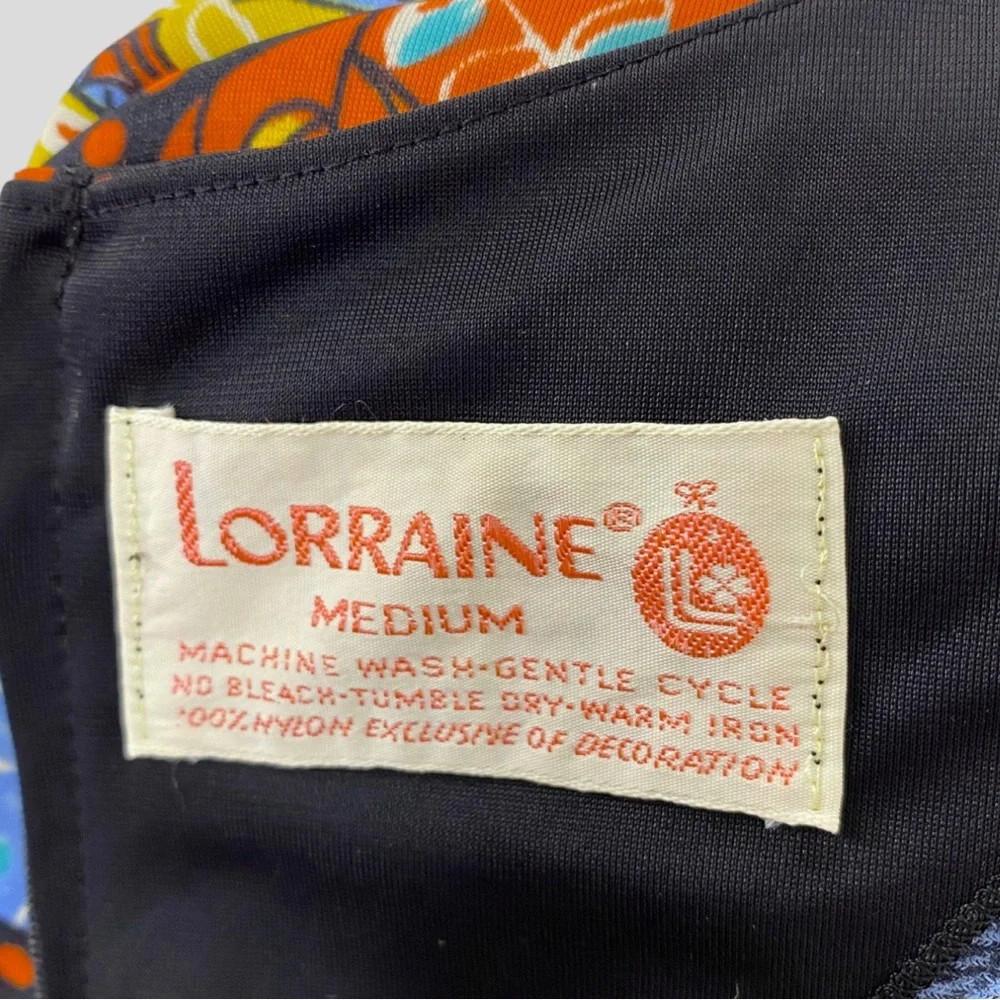 Vintage 70s Lorraine Multicolor Rooster Print Maxi Loungewear Dress