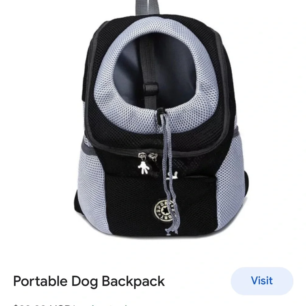 Portable new doggie backpack. Medium dog size. Oxford style. Pockets.Harness