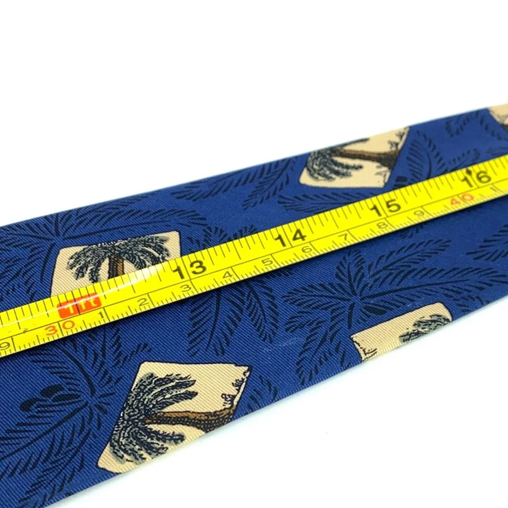 IKE BEHAR New York Blue Beige Palm Trees Leaves All Silk Mens Necktie 58