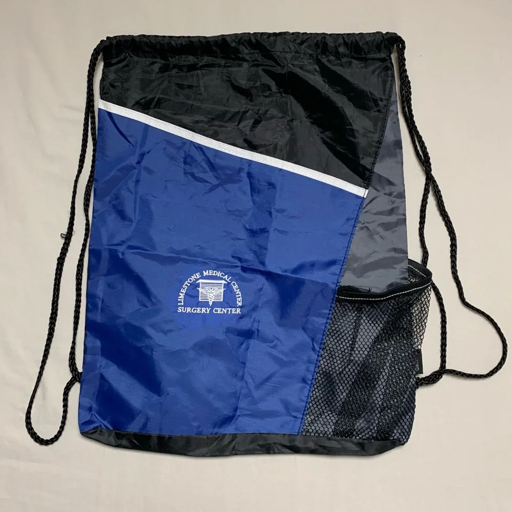 Drawstring Sports Pack Blue Black School Lightweight Backpack Knapsack Rucksack