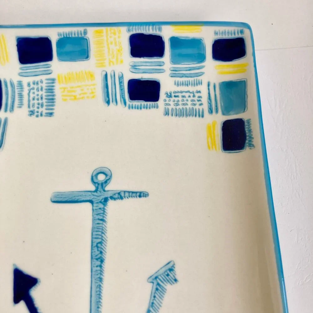West Elm Collector's Editions Ceramic Trinket Dish Serving Tray Nautical Anchor