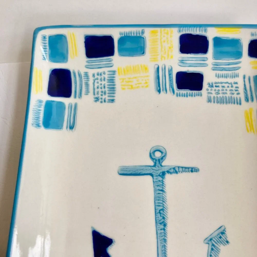 West Elm Collector's Editions Ceramic Trinket Dish Serving Tray Nautical Anchor