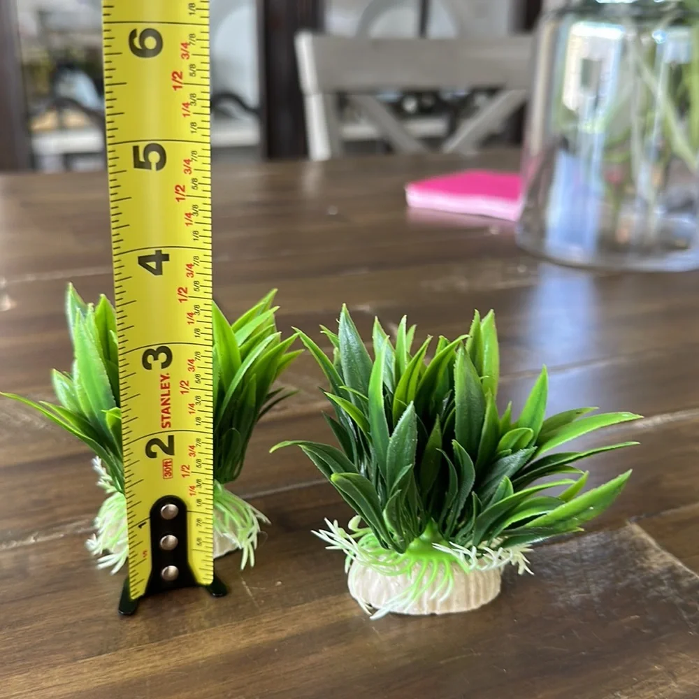 Two grass aquarium plants 3in for fish tank decor natural faux plastic roots