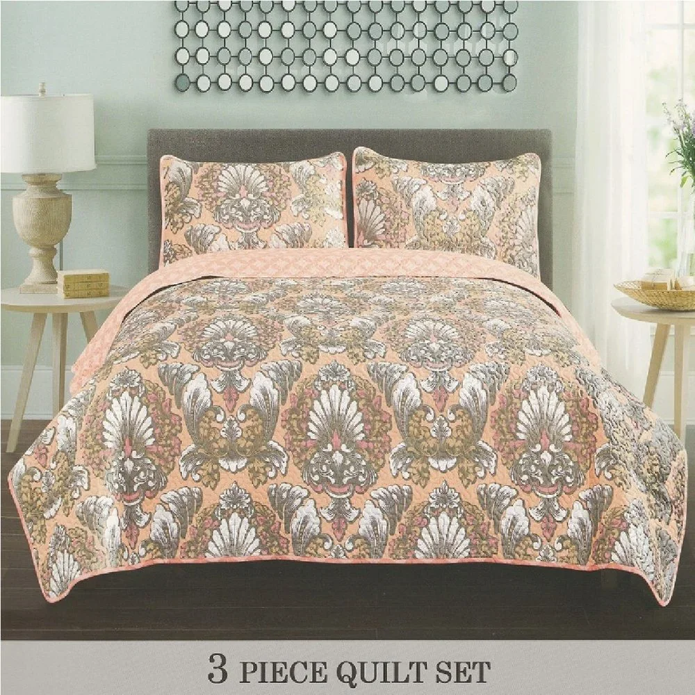 3 Piece Quilted Bedspread Set - Floral Bedspread Full/Queen & King Size