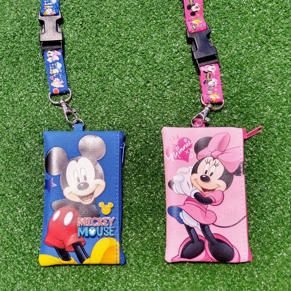 2Mickey&Minnie Mouse Lanyard Disney Licensed Zipper Wallet Pouch ID Badge Holder