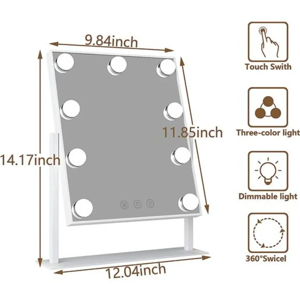 Hollywood Tabletop Makeup Vanity Mirror with 9 LED Lights Smart Touch Control