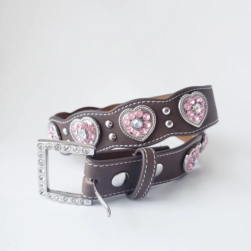 Nocona Belt Co Pink Rhinestone Heart Belt