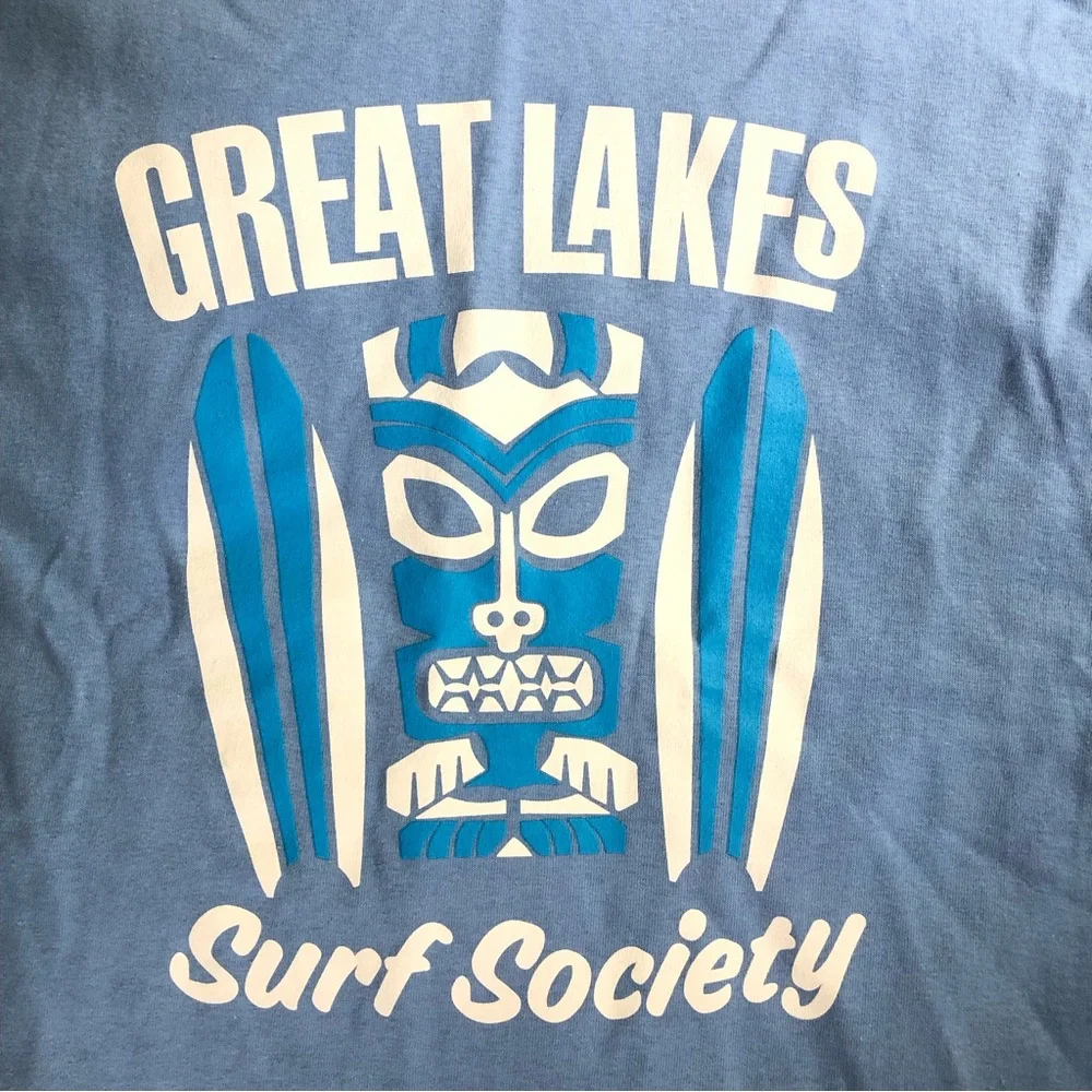 NWT Great Lakes Surf Society Tiki Surfing T-Shirt, S