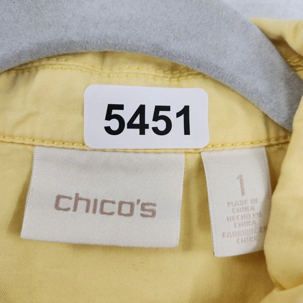 Chicos Jacket Women 1 Yellow 8 3/4 Sleeve Utility Full Zip Lightweight Spring