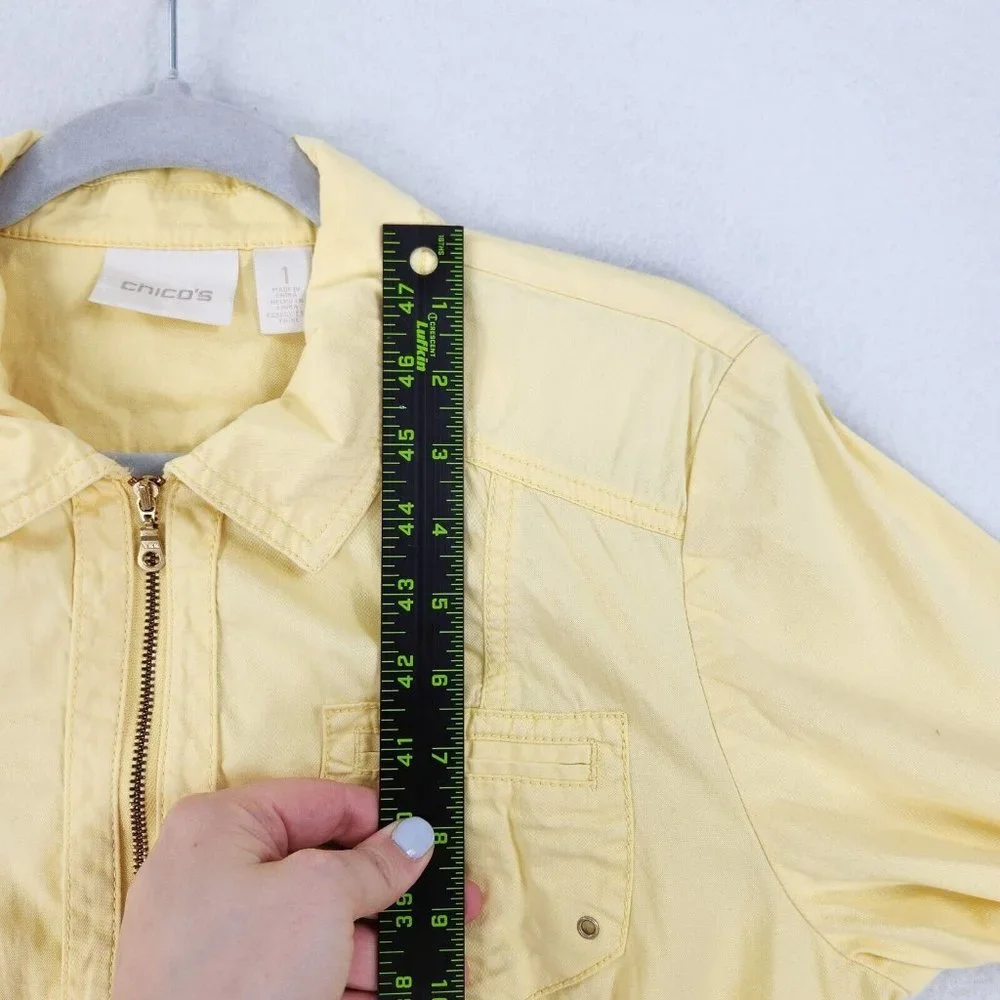 Chicos Jacket Women 1 Yellow 8 3/4 Sleeve Utility Full Zip Lightweight Spring
