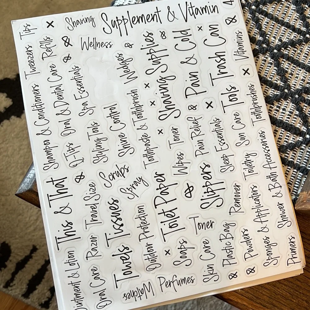 Organization, Beauty & Makeup Stickers / Cursive Bathroom Stickers
