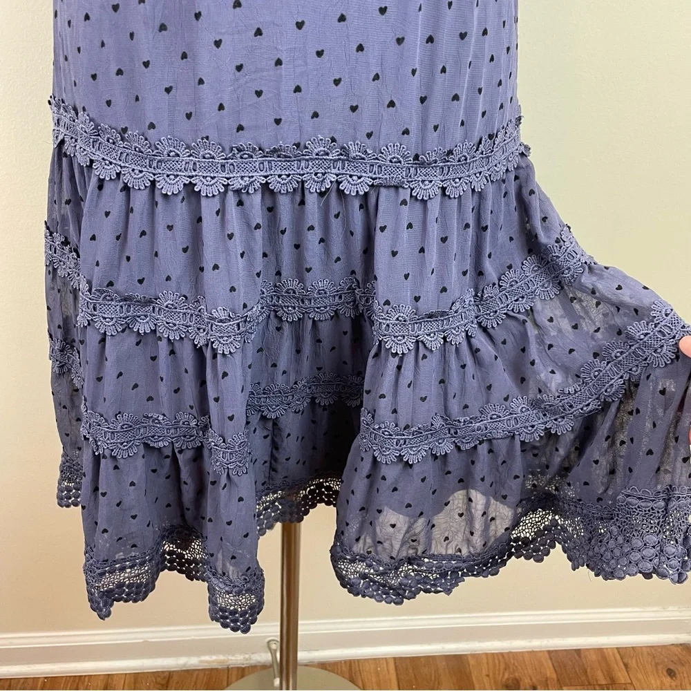 Aqua Blue Black Hearts Ruffle Lace Dress Women Size Small