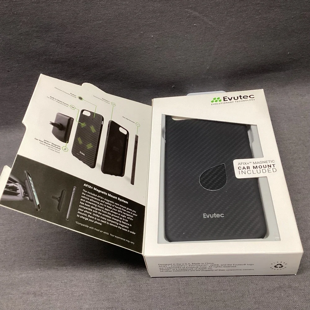 EVUTEC AER SERIES IPHONE 8 PLUS CASE WITH CAR VENT MOUNT COLOR: KARBON BLACK NWT