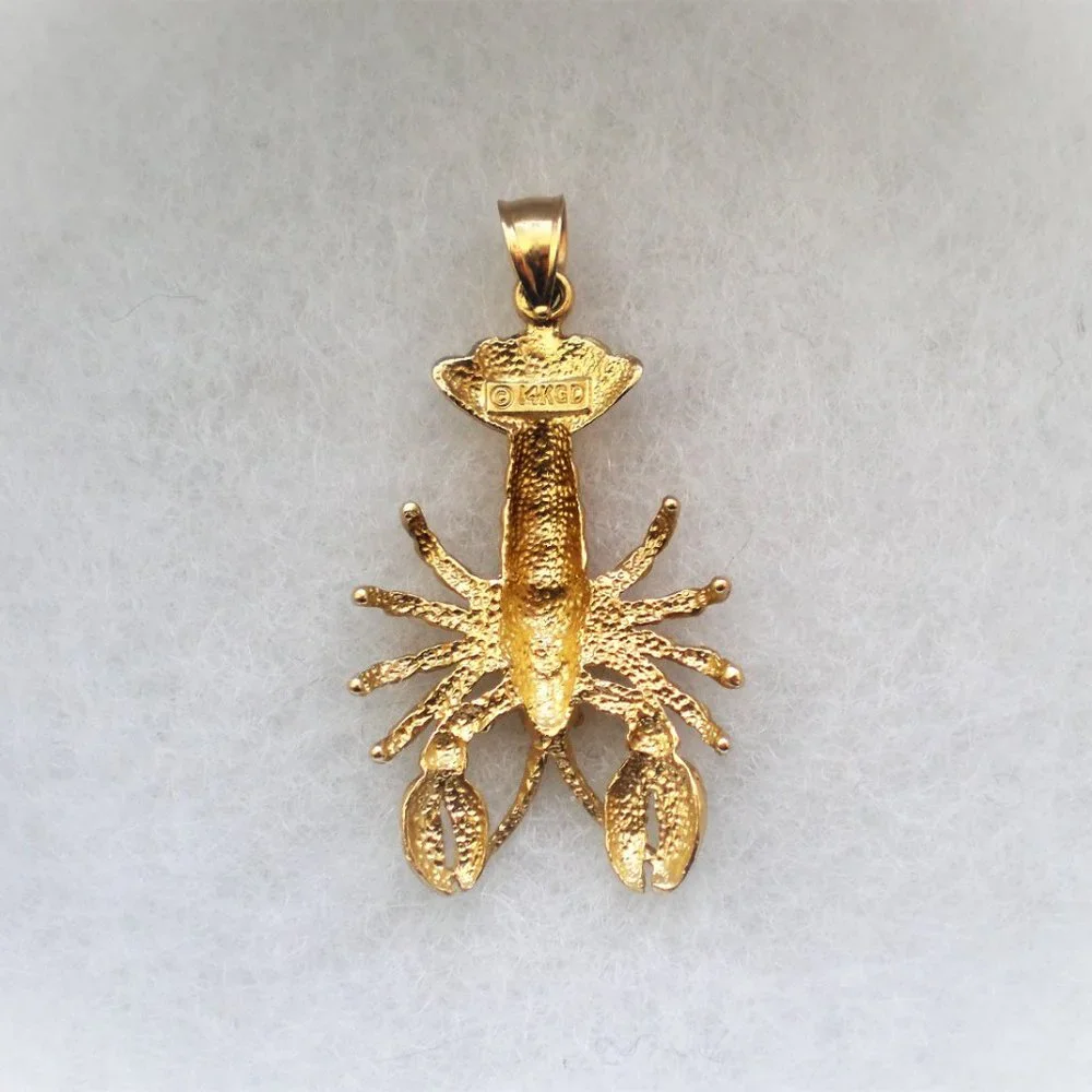 Vintage Large Solid 14K Yellow Gold 2D Lobster Pendant