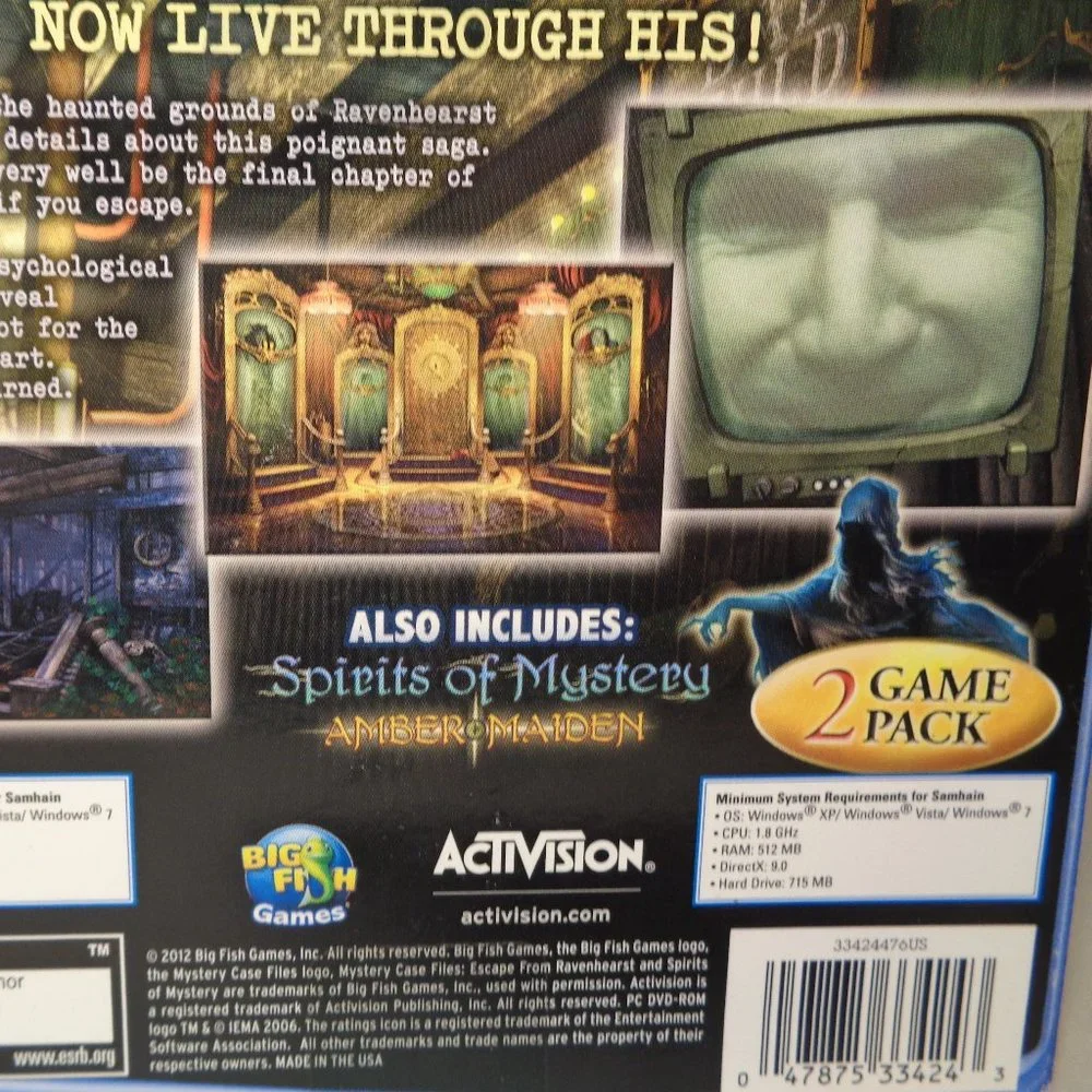 MYSTERY CASE FILES: ESCAPE FROM RAVENHEARST / 2 Games New PC DVD-ROM Video Game