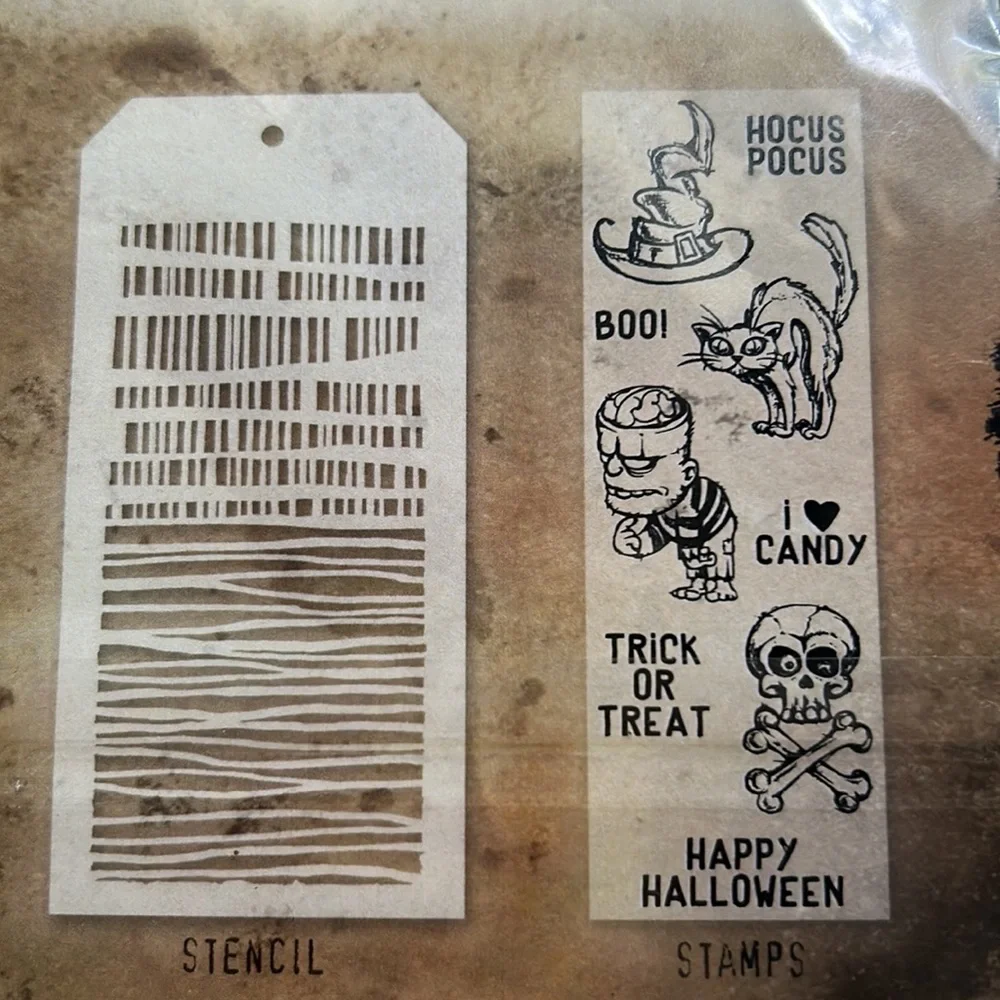 Tim Holtz Stampers Anonymous Halloween Stamps and Stencil Mixed Media NEW NIP