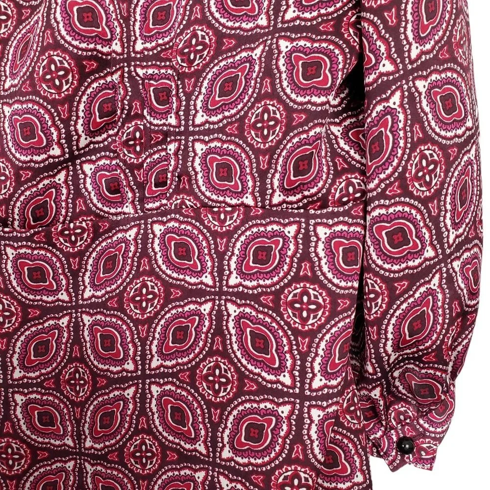 Banana Republic Size XL Blouse Half Button Peasant Puff Sleeve Pullover Maroon